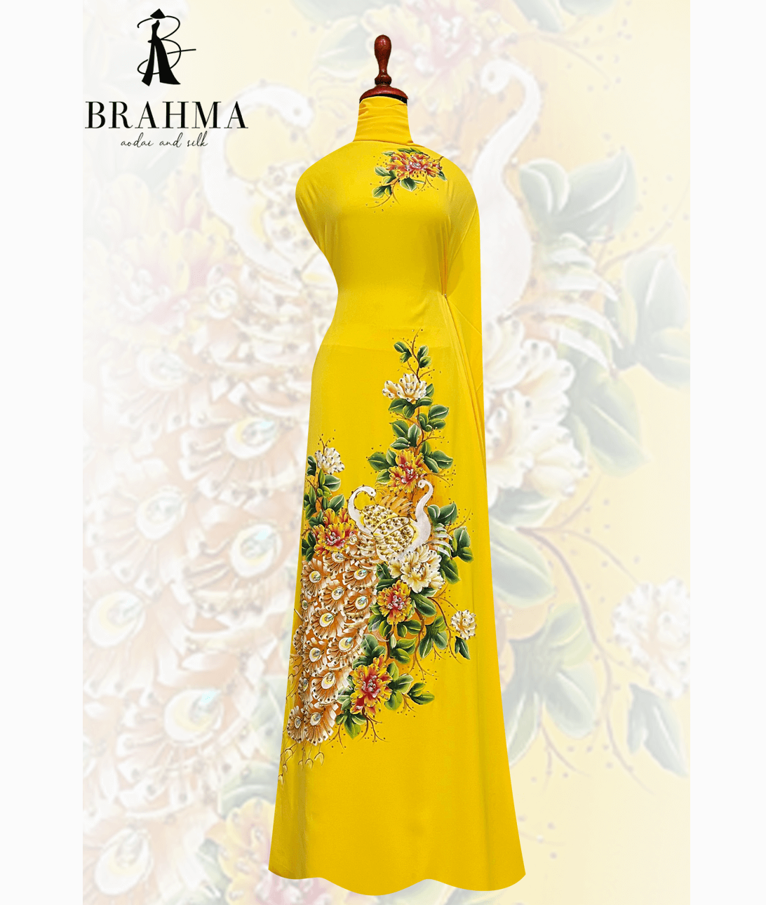 Vải Áo Dài Thiết Kế Vẽ Chim Công Cao Cấp Tk08 - Brahma