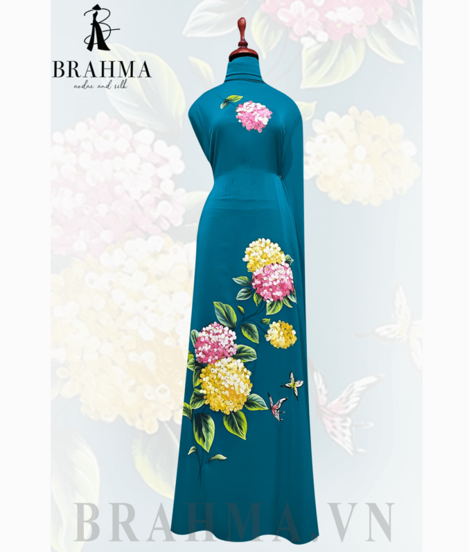 vai ao dai ve tay hoa cam tu cau