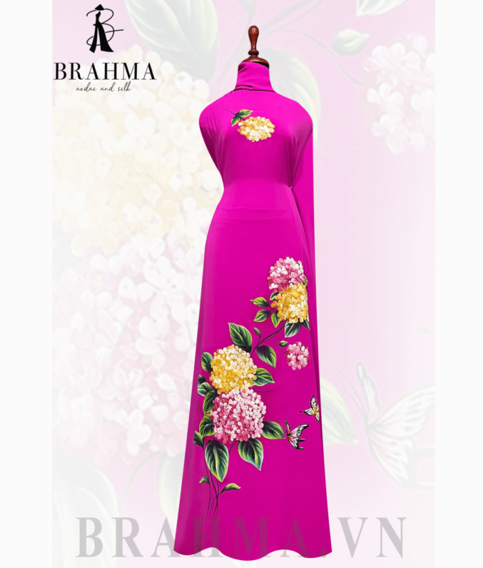 vai ao dai ve tay hoa cam tu cau