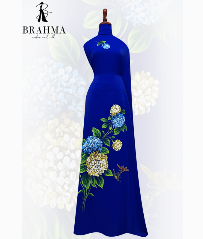 vai ao dai ve tay hoa cam tu cau