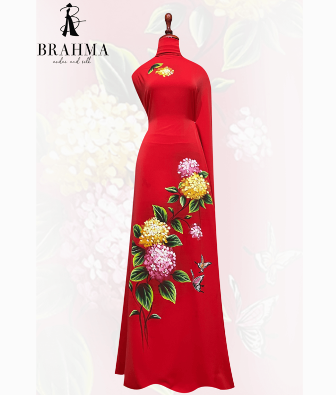 vai ao dai ve tay hoa cam tu cau