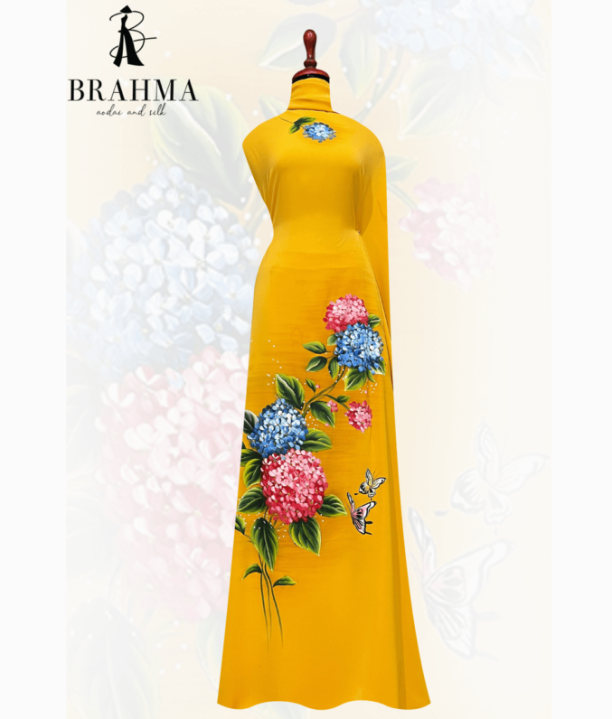 vai ao dai ve tay hoa cam tu cau