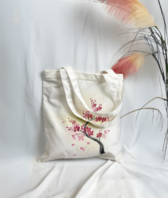 túi vải bố vẽ tay hoa đào