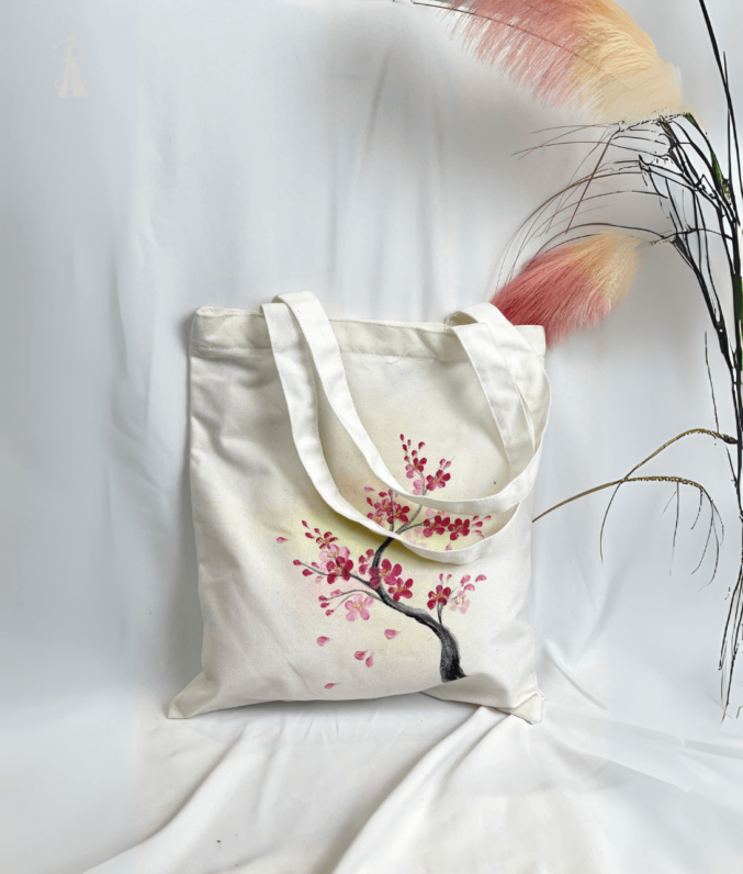 túi vải bố vẽ tay hoa đào