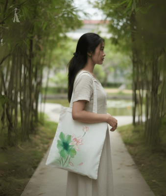 túi vải bố vẽ tay hoa sen