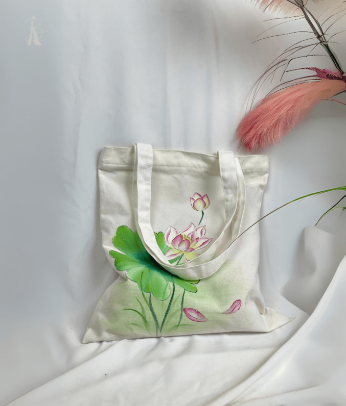 túi vải bố vẽ tay hoa sen