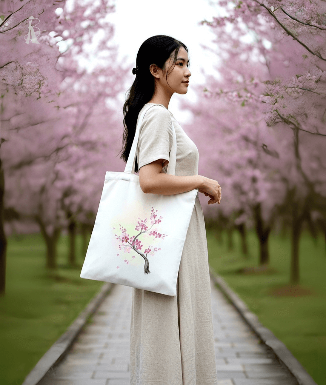 Brahma.vn túi vải bố vẽ tay hoa đào