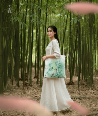 Túi Vải Bố Vẽ Tay Chim Trúc