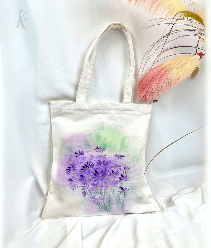Túi vải bố vẽ tay hoa cúc tím