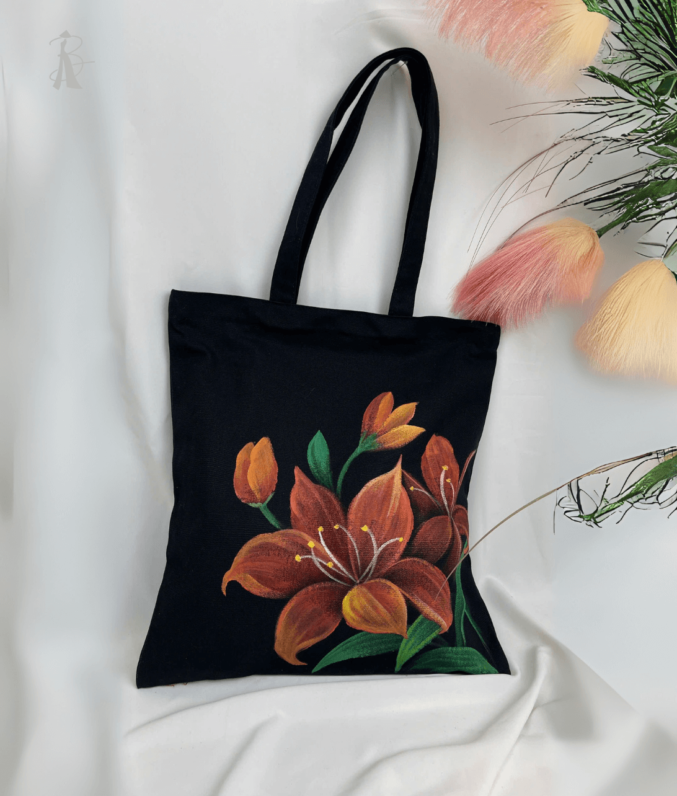 Túi vải bố vẽ tay hoa lily