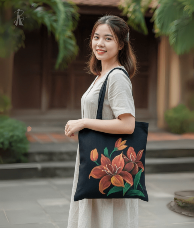 Túi vải bố vẽ tay hoa lily