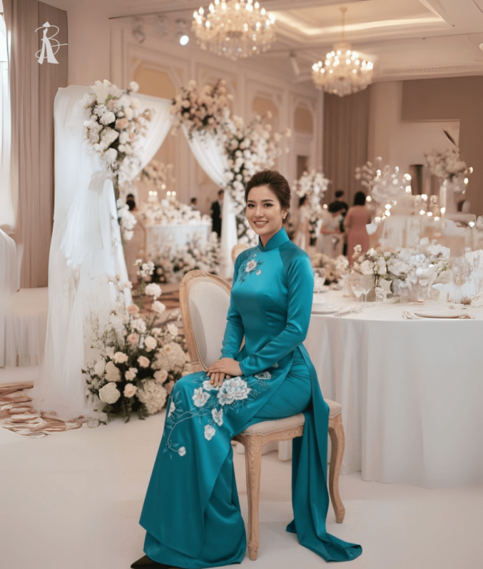 Vải áo dài vẽ tay hoa trắng