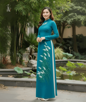 Vải áo dài vẽ tay cỏ lau