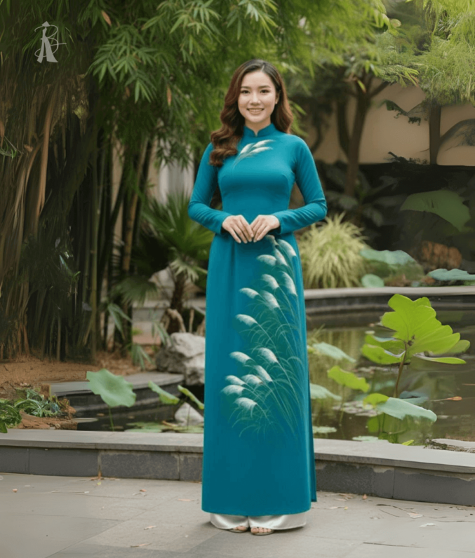 Vải áo dài vẽ tay cỏ lau