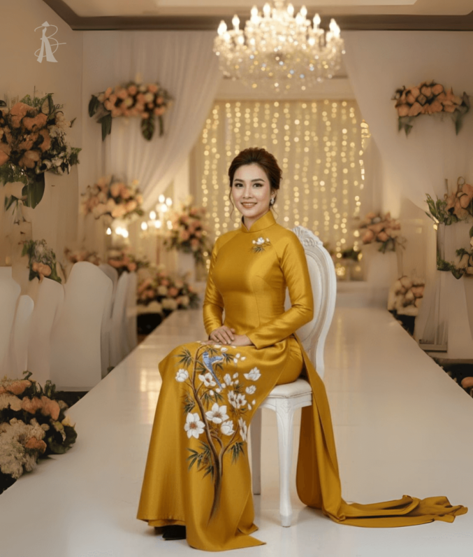 Vải áo dài vẽ tay hoa sen đôi hạc