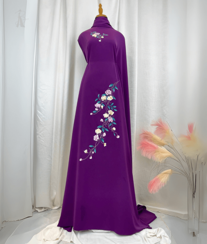 vải áo dài vẽ tay hoa hồng tỉ muội