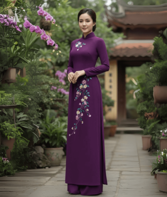 vải áo dài vẽ tay hoa hồng tỉ muội