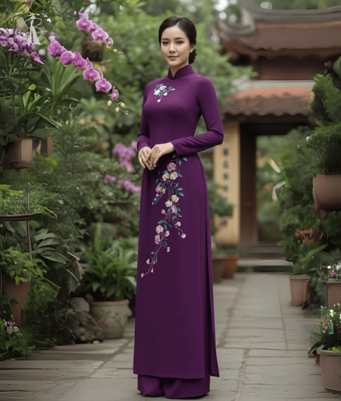 vải áo dài vẽ tay hoa hồng tỉ muội