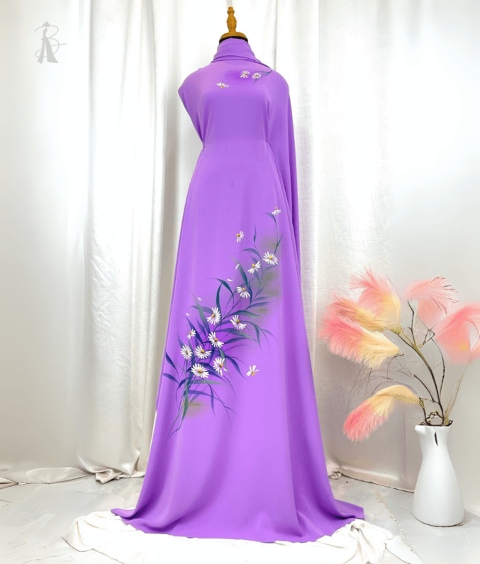 Vải áo dài vẽ tay hoa