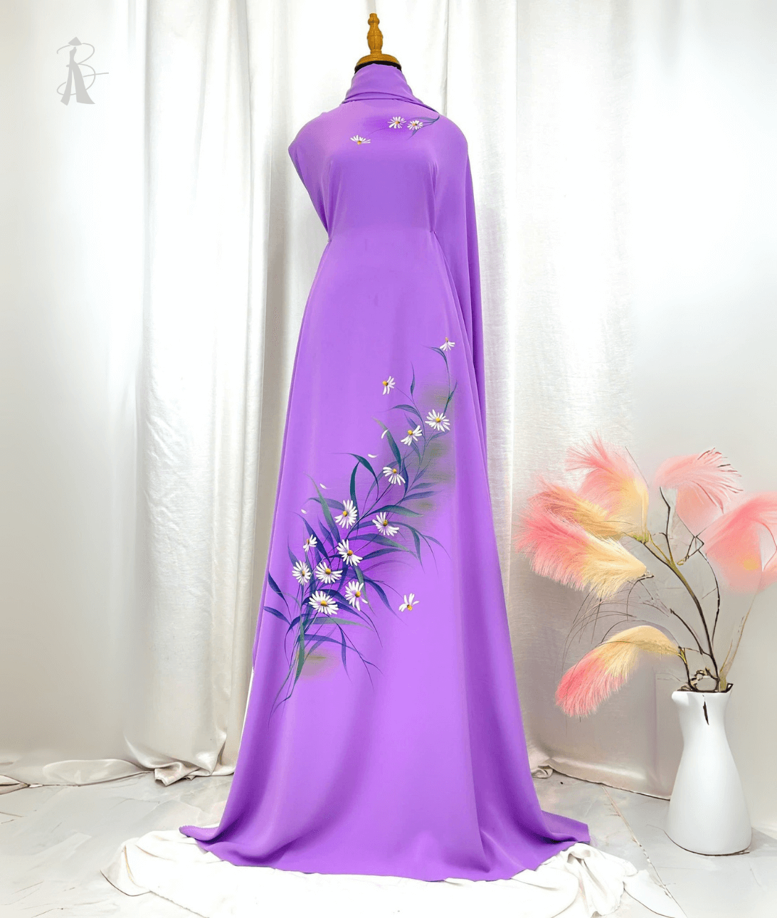 Vải áo dài vẽ tay hoa