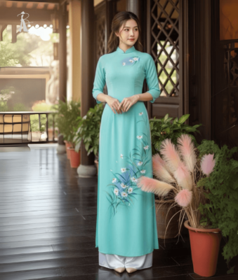 Vải áo dài vẽ tay hoa