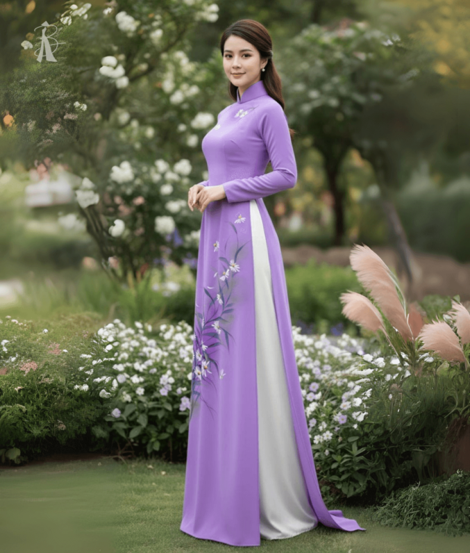 Vải áo dài vẽ tay hoa