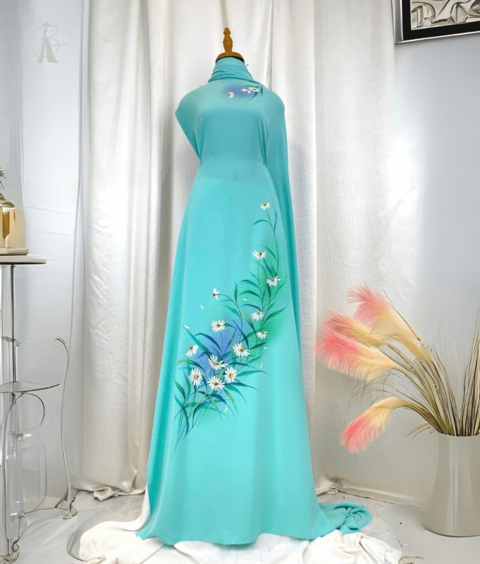 Vải áo dài vẽ tay hoa