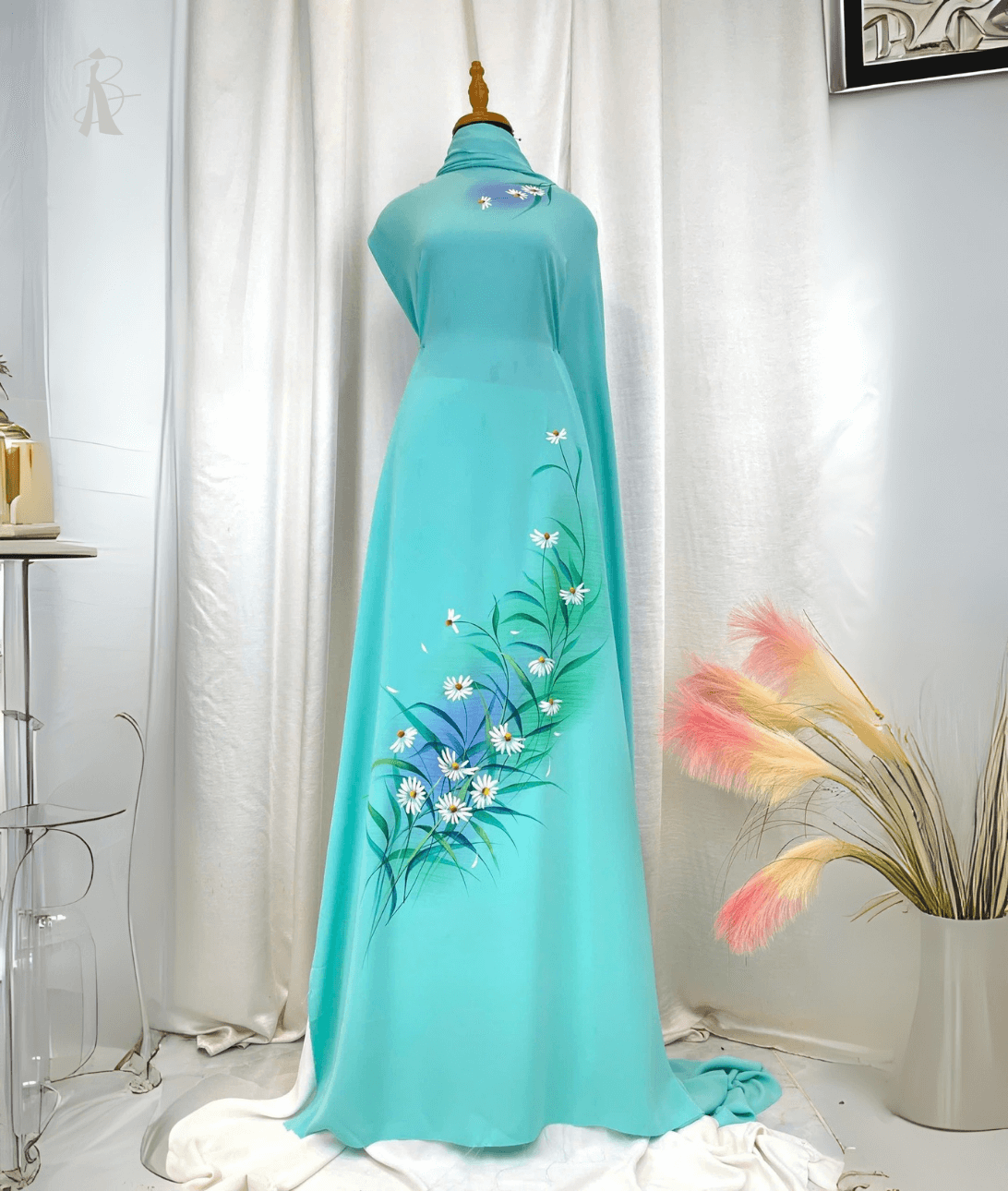 Vải áo dài vẽ tay hoa