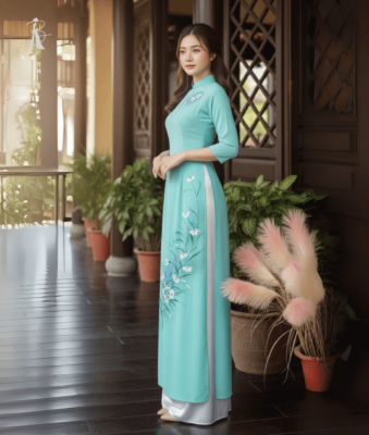 Vải áo dài vẽ tay hoa