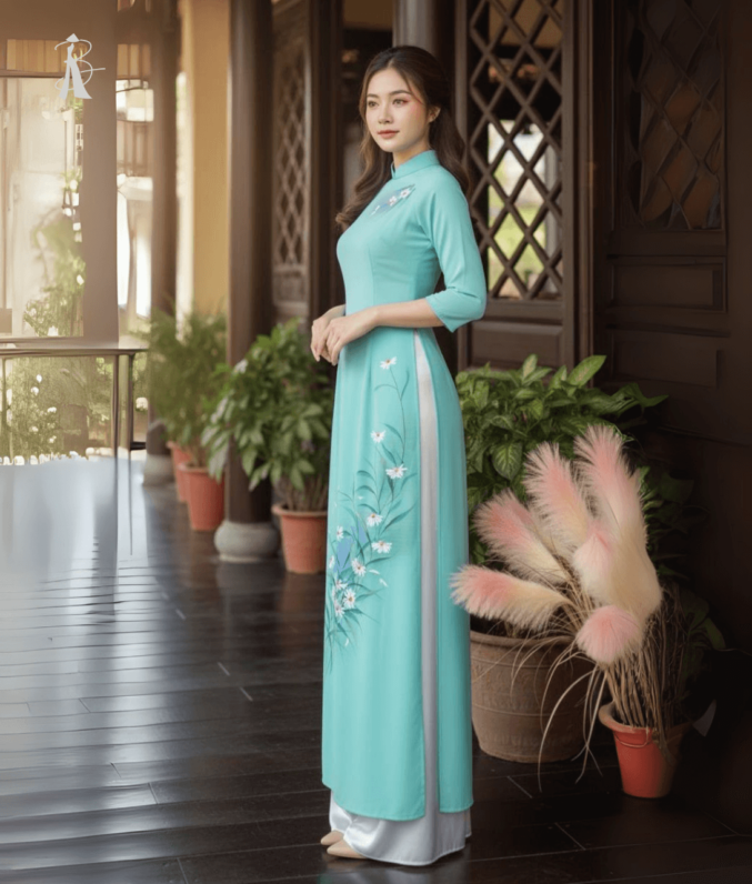 Vải áo dài vẽ tay hoa