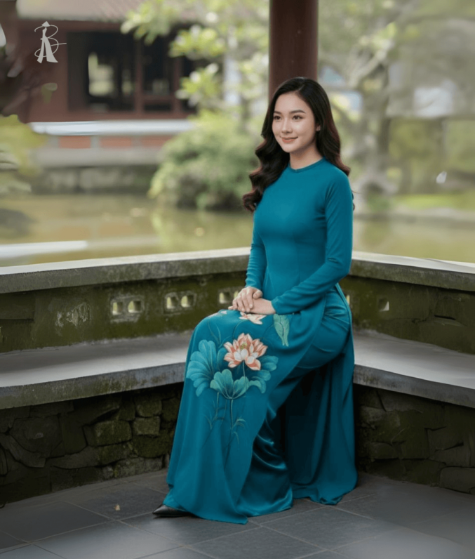 vải áo dài vẽ tay hoa sen