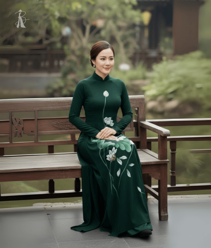 vải áo dài vẽ tay hoa sen trắng