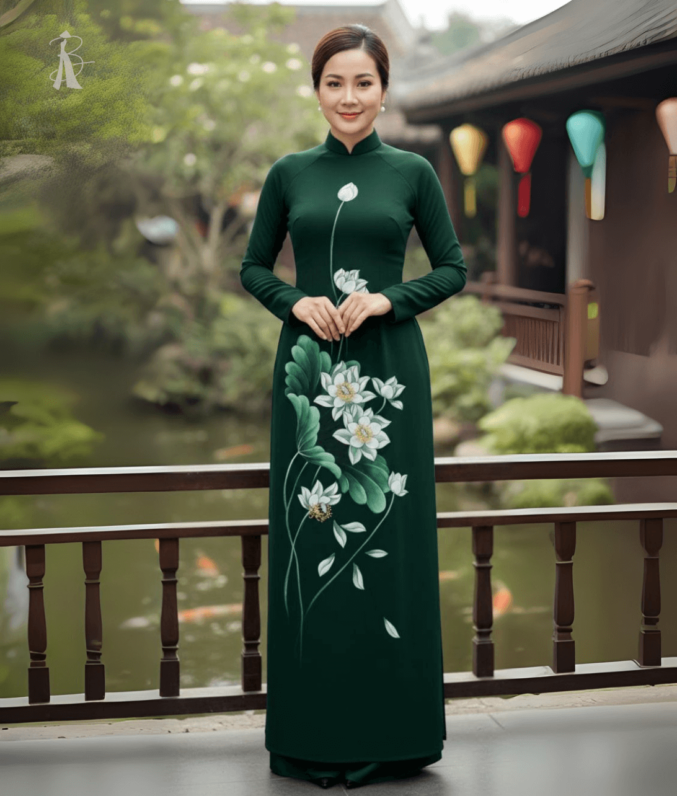 vải áo dài vẽ tay hoa sen trắng