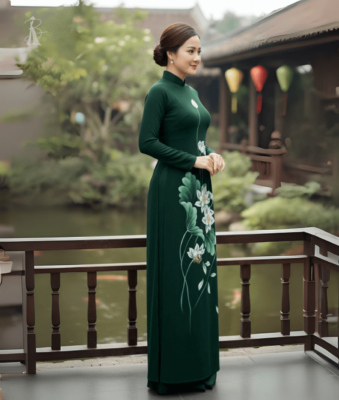 vải áo dài vẽ tay hoa sen trắng