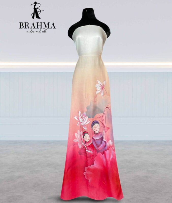 Vải áo dài lụa vẽ tay