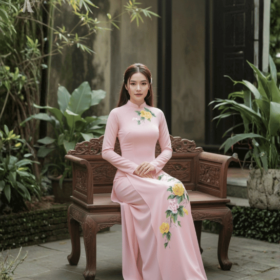 Vải áo dài hoa mẫu đơn vẽ tay