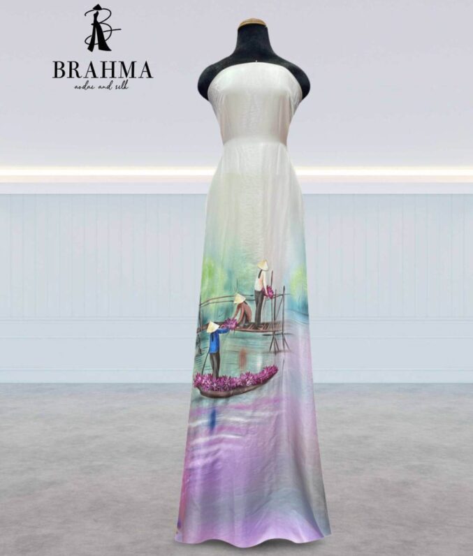 vải áo dài vẽ tay