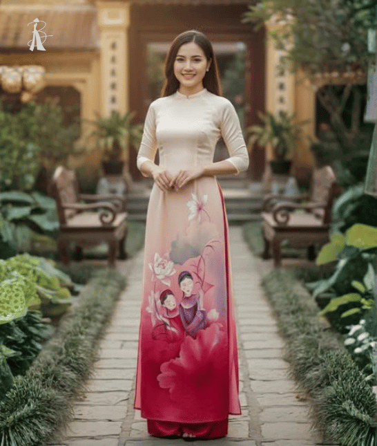 Vải áo dài lụa vẽ tay